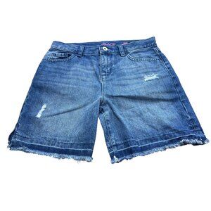 Childrens Place Girls Midi Denim Shorts Size 12 With Distressed Details
